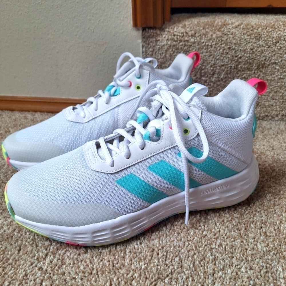 NWOT Adidas Own The Game 2.0 Cloud Flash Aqua Pink Unisex Mens 6.5 Wms 8.5